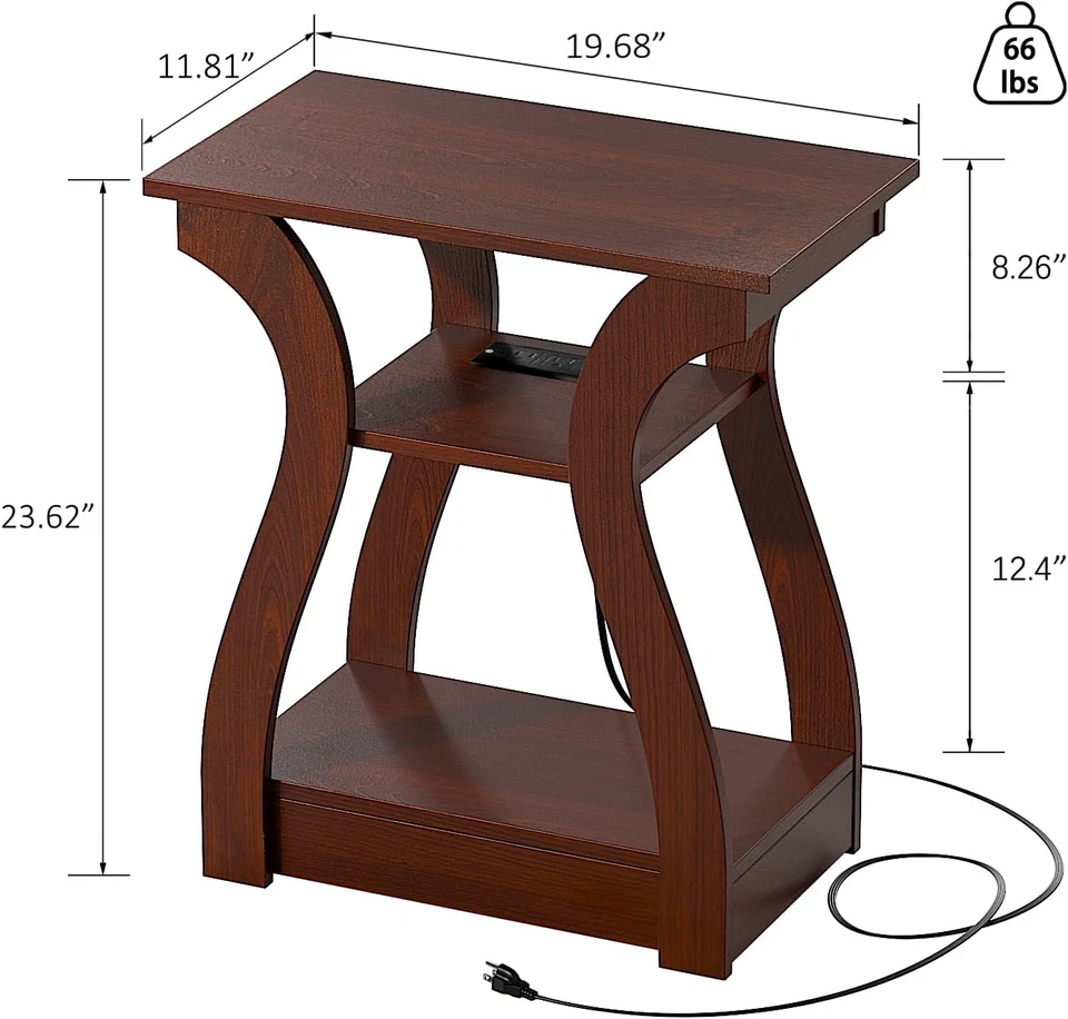 End Tables Living Room Set of 2, End Table with Charging Station, Cherry End Tab - Image 3 of 4