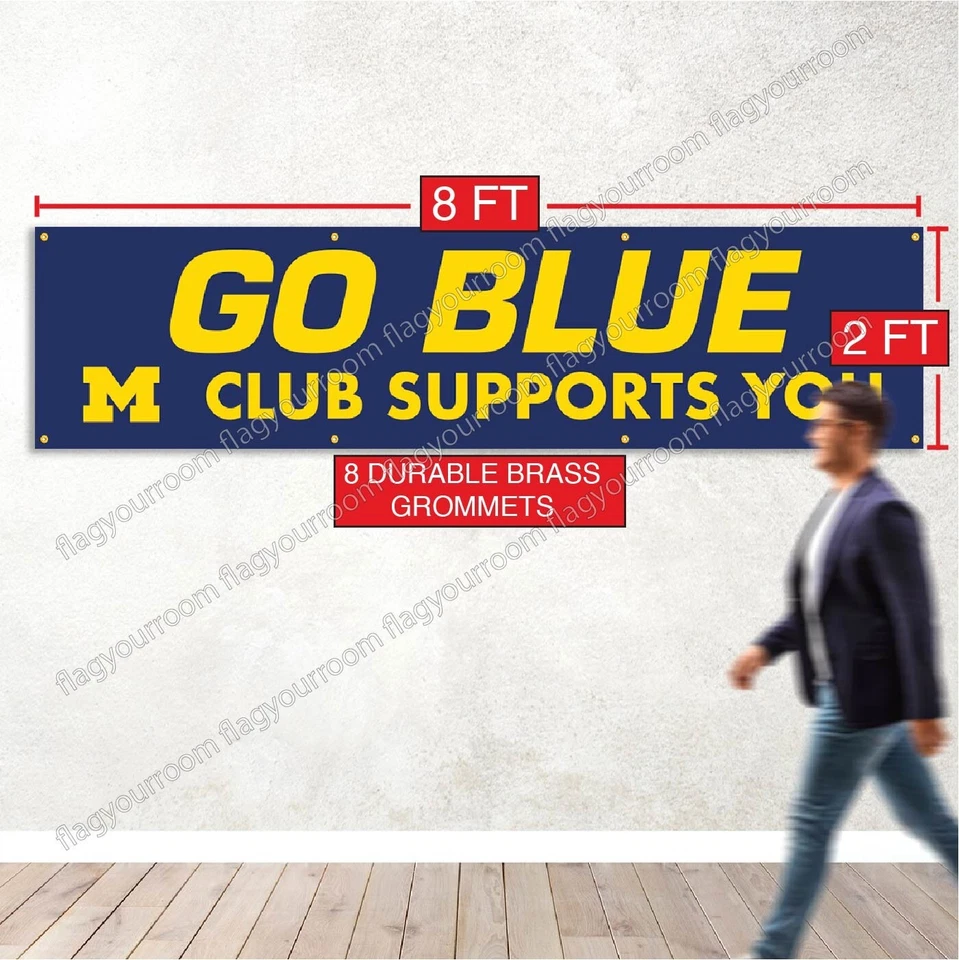 Michigan Wolverines 2x8 Bandera GO BLUE Hombre Cueva Envío GRATIS Foto 4 de 4