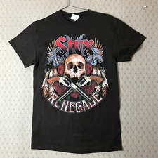 STYX Renegade Concert T-shirt Sz S Brown 2014 North American Tour Skull & Guns