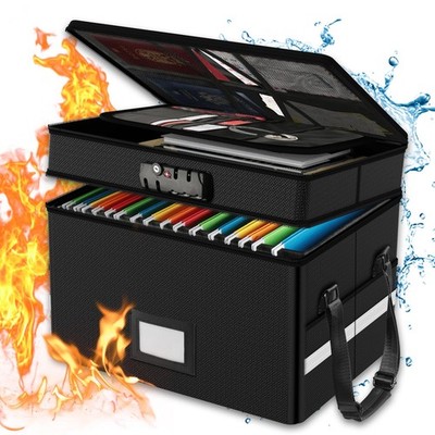 Fireproof Document Box with Lock, 2 Layer Fire Proof File Box for Documents with