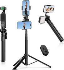 63 Inch Extendable Tripod Selfie Stick Vlog Stand With Two Phone Clips Portable