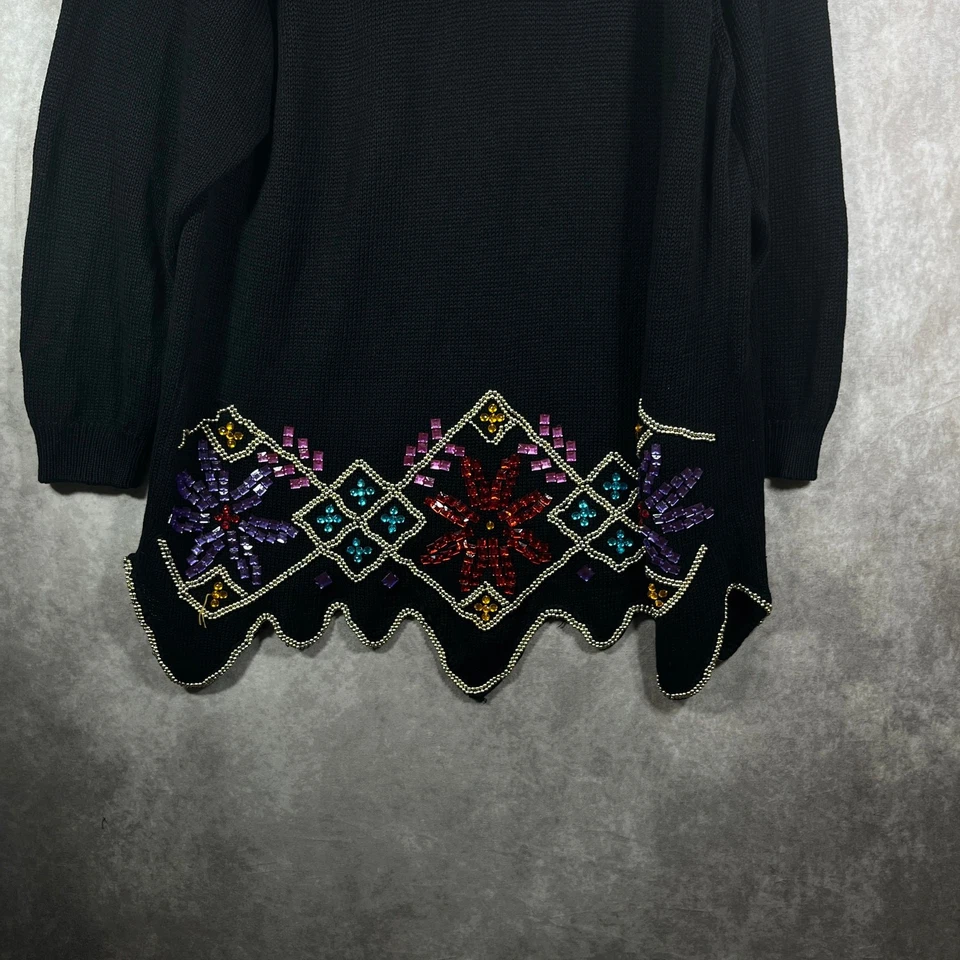 Vintage Maggie Lawrence Sweater Dress 18/20 Black 80s Jeweled Whimisgoth Glam - Image 3 of 4