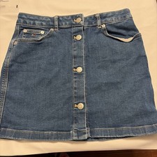 Tommy Hilfiger Jeans Blue Denim Snap Front Midi Skirt Vtg 90s Y2k Sz 14 Teens