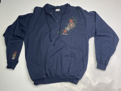 VTG Crazy Shirts Hawaii Original Blue Embroidered Floral Sweatshirt USA