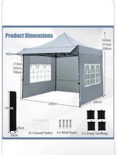 Grey 3x3m Pop-Up Gazebo Canopy with Sidewalls, Adjustable Height, Stakes