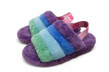 UGG Womens Fluff Yeah Slide Slippers Rainbow Shearling Platform Slides LOGO US 7