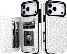 Wallet Case with Card Holder for Iphone 17 Pro Max, White Leopard Cheetah Patter