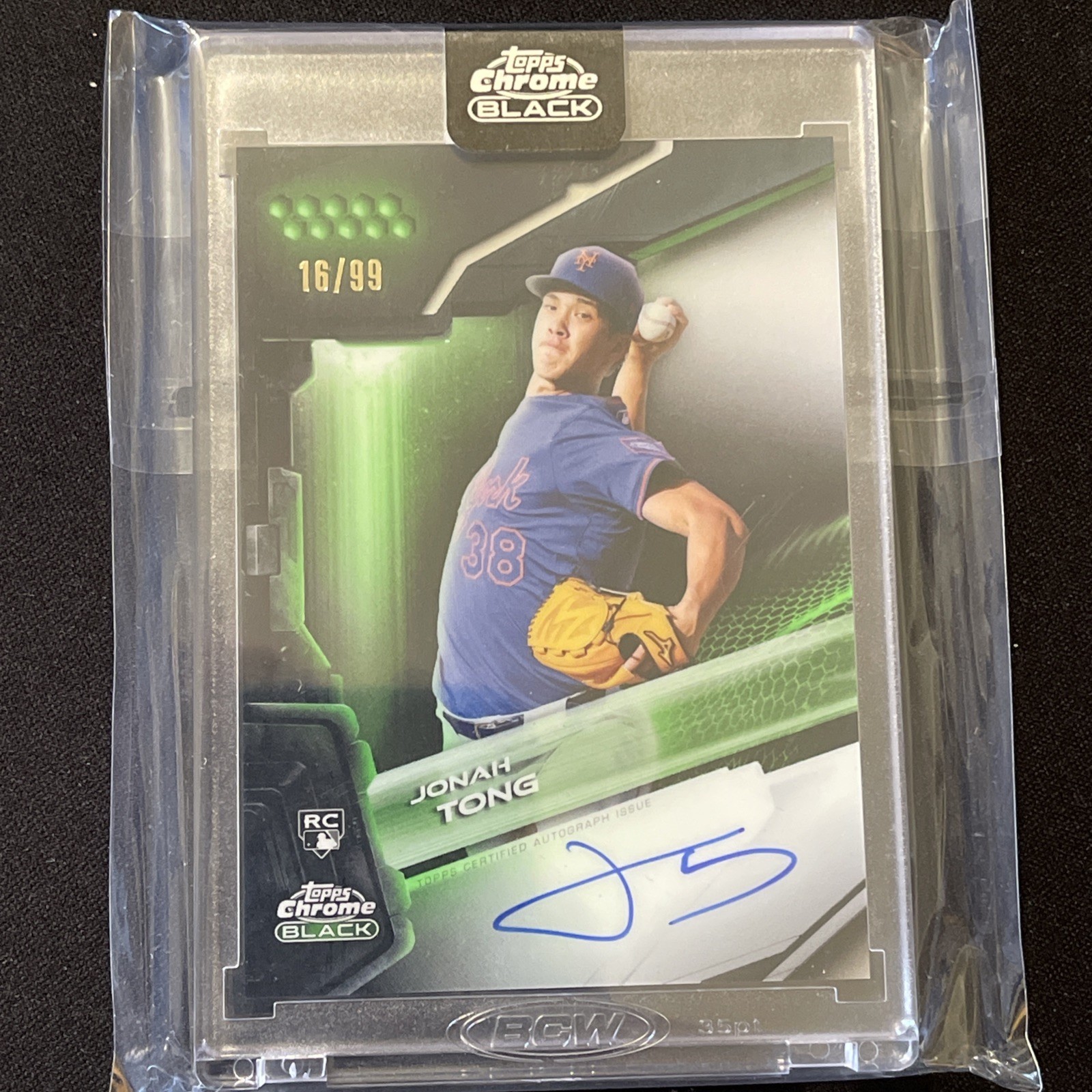 2026 Topps Chrome Black Jonah Tong RC Auto Green #CBA-JT /99 New York Mets