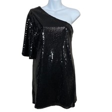 Ark & Co  Little Black Dress Size Medium Sequined One Shoulder Side Zip Size L