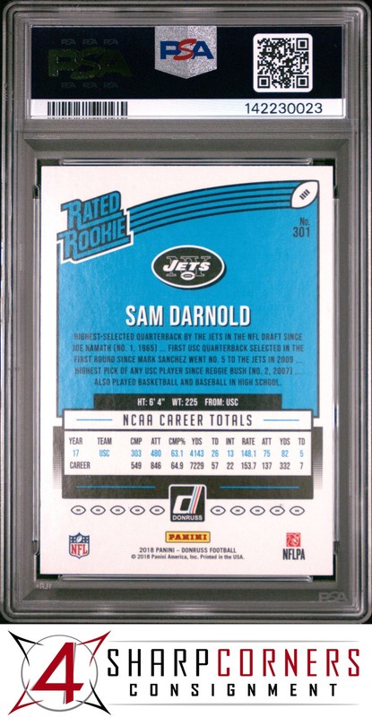 2018 PANINI DONRUSS #301 SAM DARNOLD RC RATED ROOKIE PSA 10