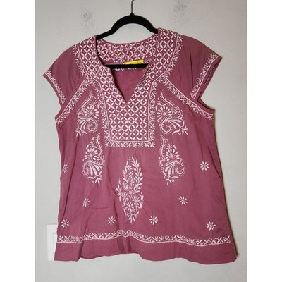 Roller Rabbit 100% Cotton Embroidered Pink Faith Top Size Medium