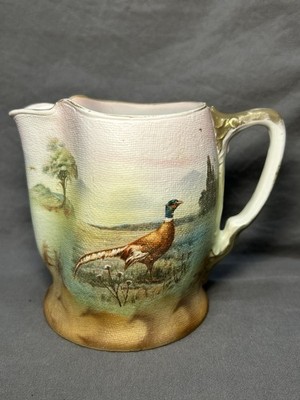 Royal Bayreuth Porcelain Tapestry Milk Pitcher Creamer Pheasant 4'' c1900