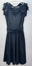 J. Peterman Black Fit & Flare Silk Blend Dress Belted Feminine Quiet Luxury Sz 0