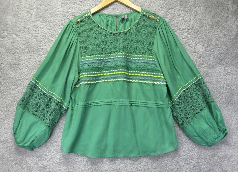 Anthropologie BL-NK Londres L Sunshine Campesino Top Bordado Globo Slv Boho Foto 3 de 4
