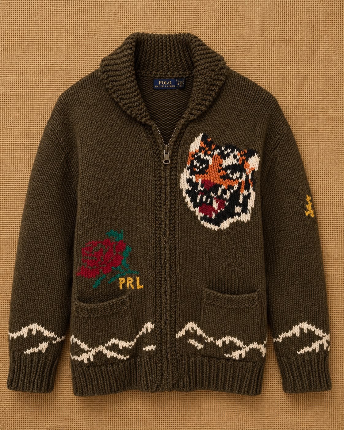 Ralph Lauren Intarsia Tiger Rare Cardigan Knit Sweater Size  XS - Rare Item