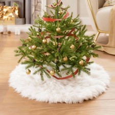2025 Update Wool Fur White Tree Skirt Small Christmas Snowy Plush Velvet Holiday