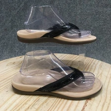 Vionic Sandals Womens 8 Casandra Flip Flops Black Leather Slip On Casual TVW5542