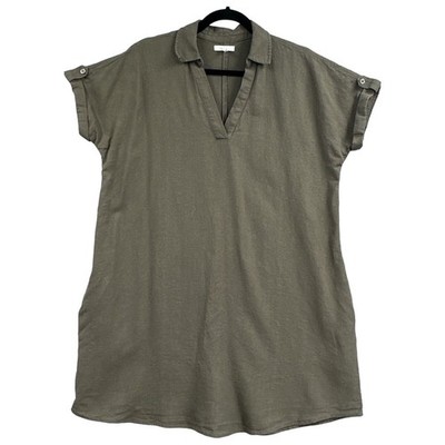 Maurices Mini Dress Womens Sz M Olive Green Lagenlook Linen Fall Baggy Oversized