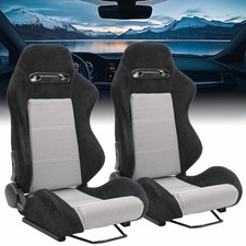 2x Unversal Suedeblack White Plaid Reclinable Racing Seats Wslider Leftright