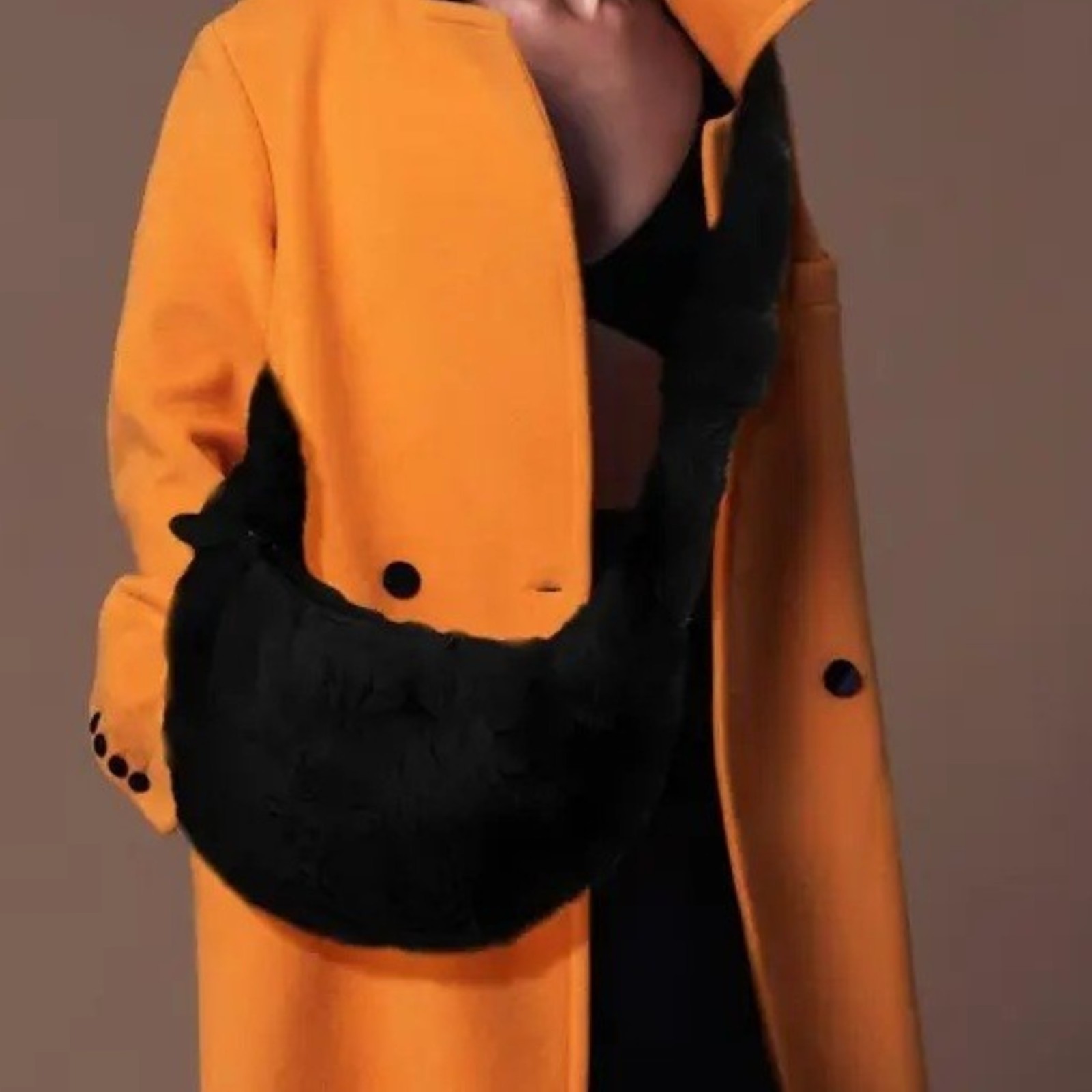 Women's Black Soft Cozy Stylish Faux Fur Fuzzy Winter Crossb