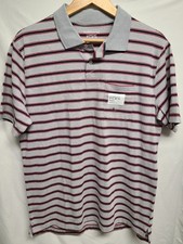 Mens Medium Saddlebred Comfort Flex Polo Shirt Gray  Red Stripe New
