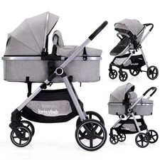 2-in-1 Baby Stroller - Folding Infant Newborn Pram Stroller with Reversible S...