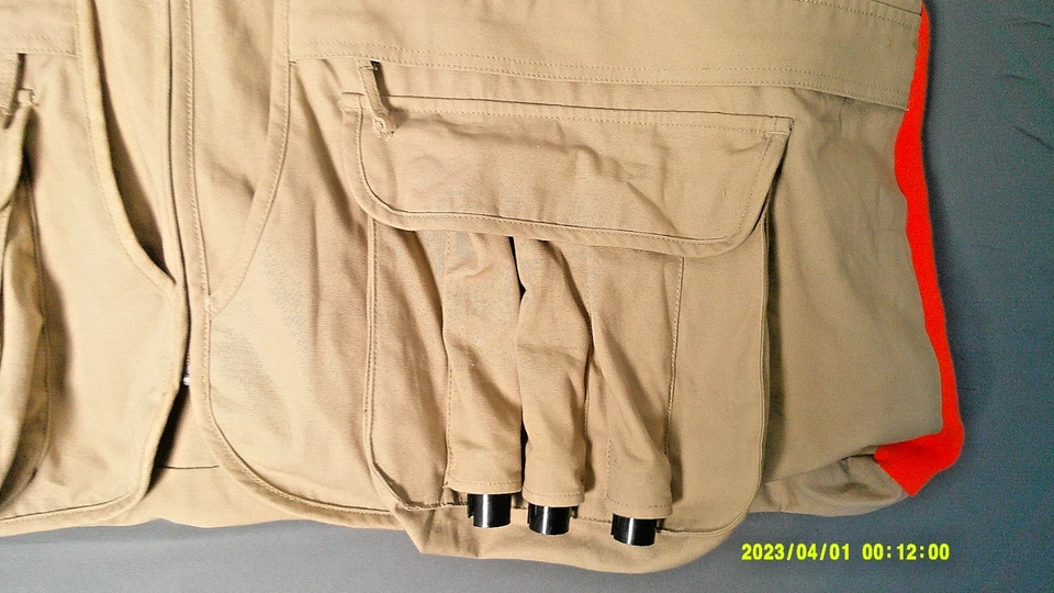 Cabela's Fowl Hunting Vest XL Tan Orange Safety Pocket Storage Canvas Duck Pouch - Image 4 of 4