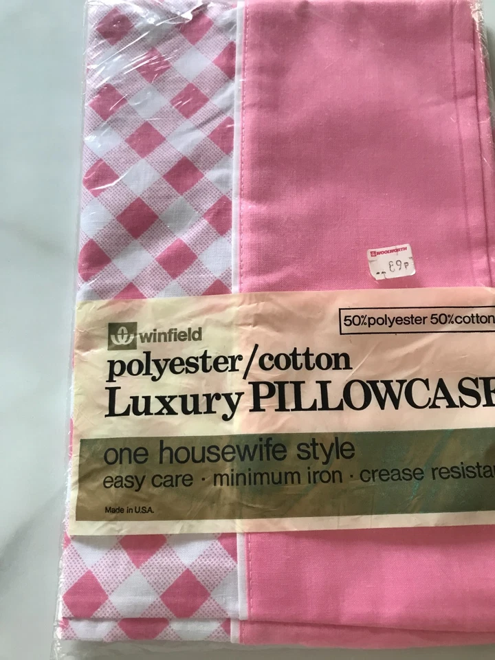 Vintage Winfield Pillowcase - Pink & White Check - Housewife Style - Image 4 of 4