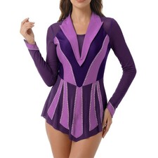 Womens Long Sleeves Figure Skating Dress Adults Performance Ballet Dance Leotard