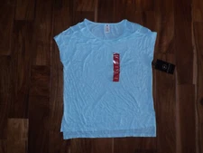 NWT Womens ACTIVE LIFE Spring Water Blue Cold Slotted Shoulder Fitness Shirt XL