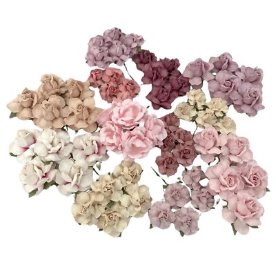 60 Assortment Pink Chic Mixed Paper Flower Wedding bouquet Scrapbook TH/4Mix-C40