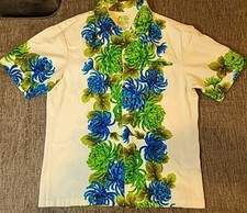 Vintage Ui Maikai Hawaiian Shirt Barkcloth Cotton Button Floral Aloha 50s 60s