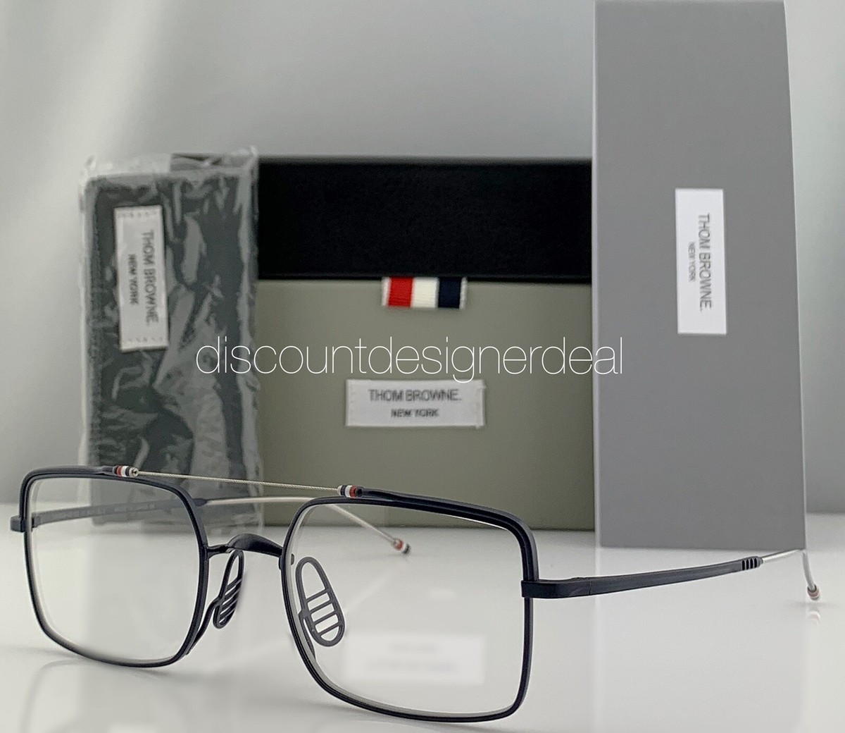 【送料&関税込】Thom Browne Tb-909 Glasses - Unisex Thom Browne Square Eyeglasses TBX909-49-03 Navy Blue Metal