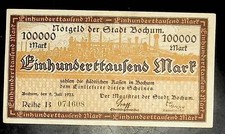 1923 Germany BOCHUM 100.000 Mark Banknote / Notgeld