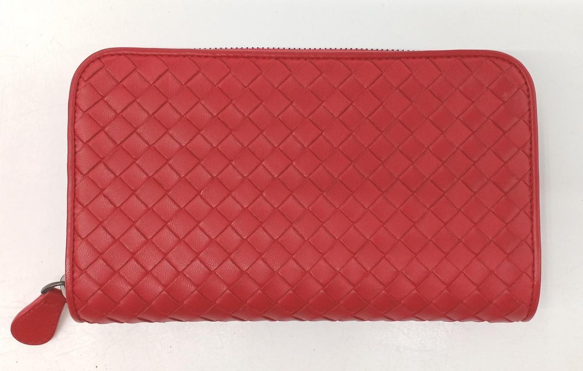 BOTTEGA VENETA★ Red Leather Intercciaco Zip Around Wallet Bottege Veneta Intreccio Leather Zip Around Wallet Red