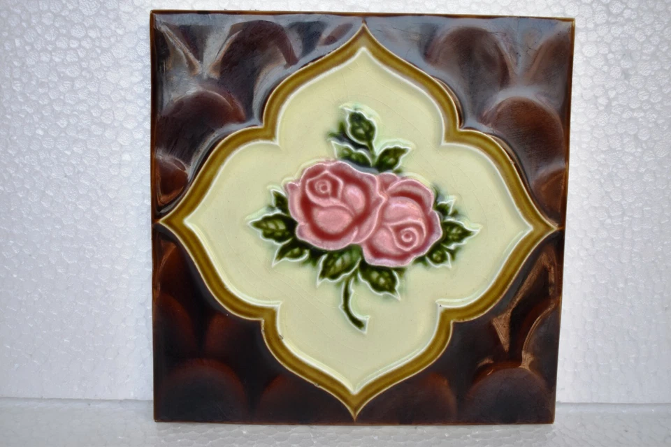 Antique Tile Art Nouveau Majolica H&R Johnson Ltd England Cristal Rose Design"24 - image 2 of 4