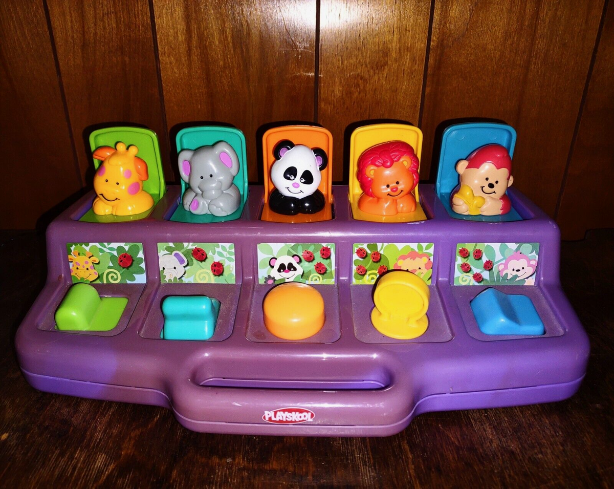 Vintage Playskool Purple Poppin' Pals 1995 Giraffe Elephant Panda