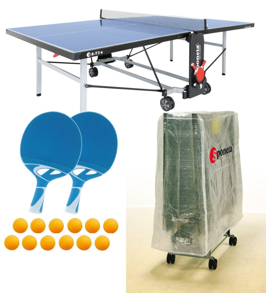 Sponeta S 5-73 e im Set outdoor Tischtennisplatte blau mit Hülle u Schlägerset