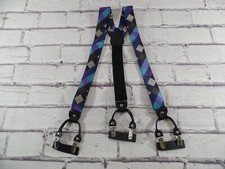New Mens Designer Suspenders Black Leather Adjustable Clasp Multicolor Jacquard
