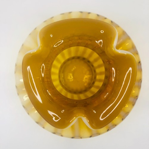 Fenton Glass Autumn Gold Opalescent Fine Optic Rib Vase #1599AO Introduced 1993 - Picture 7 of 8