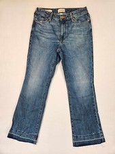 Universal Thread Ankle Bootcut Jeans Women Size 4 Fitted Stretch Raw Hems Blue