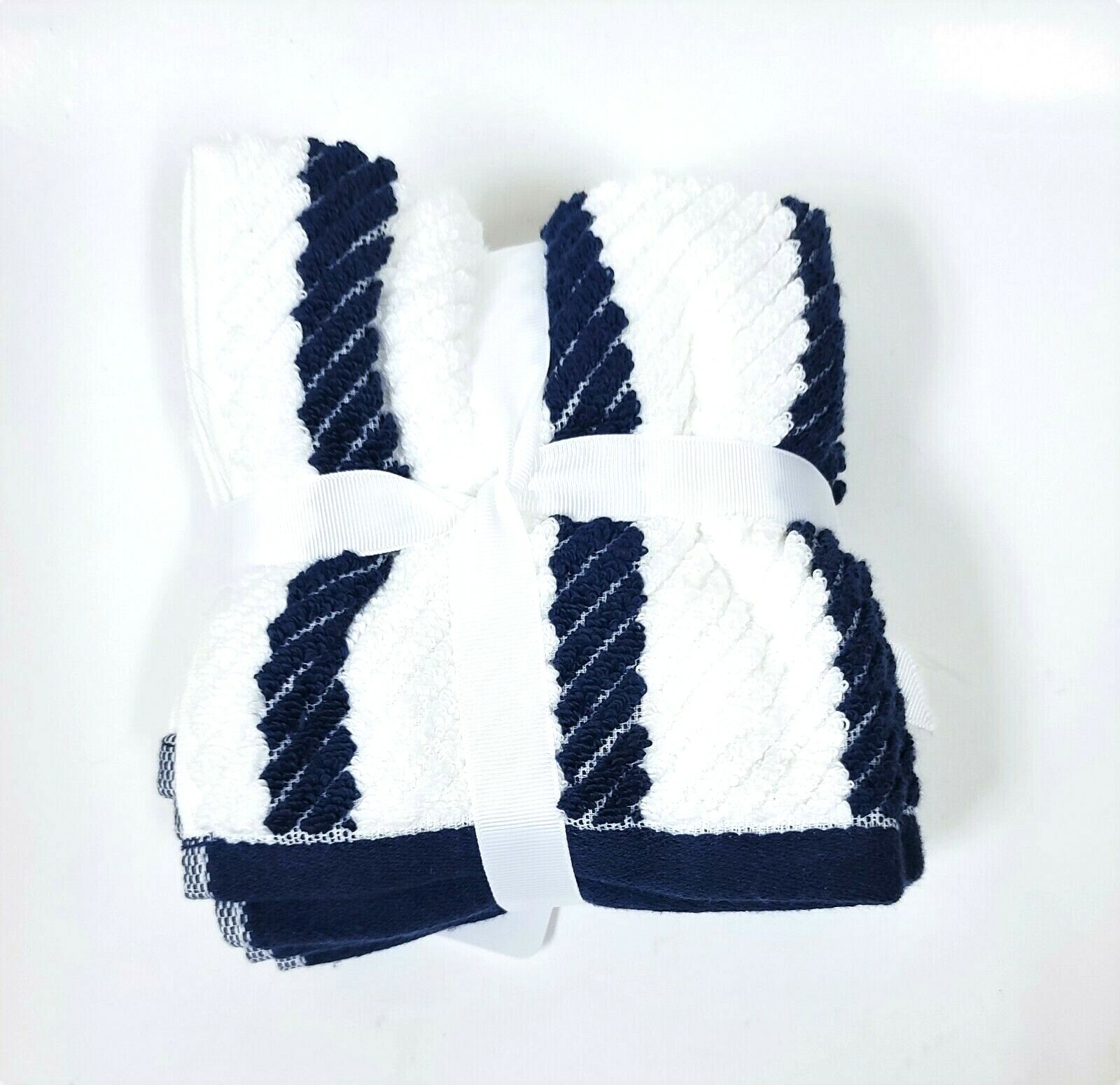 KASSA SPA WHITE,NAVY BLUE QUICK DRY ZERO TWIST COTTON BATH,HAND,WASH