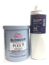  2 PACK Wella Blondor Plex9 Lightener  Wella Dev 3 10 Vol Duo, 28.2, 33.8 oz