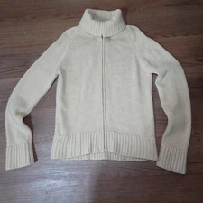 Mcgregor Angora Rabbit Wool Zip Up Roll Neck Sweater Sz L Beige