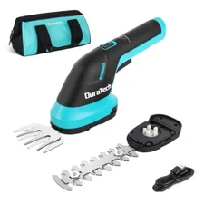 DURATECH 3.6V 2-in-1 Handheld Rechargeable Grass Trimmer & Hedge Shears for Yard