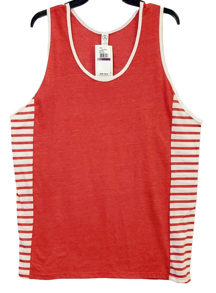Camiseta sin mangas Alternative Apparel roja marina ecológica panel lateral rayas talla 2XL NUEVA Foto 3 de 4