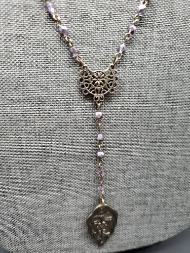 20" Drop Pendent Necklace Chain and Purple Beaded - Picture 3 of 5