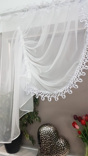 Ready Made voile net curtain guipure white / grey swags Novelty - Picture 4 of 15