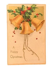 Postcard Merry Christmas Greeting Bells Holly Ellen Clapsaddle