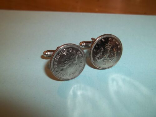 FIVE (5) PENCE COINS - SILVER CUFF LINKS - THISTLE & CROWN - 1990 to 2008 - Picture 3 of 7